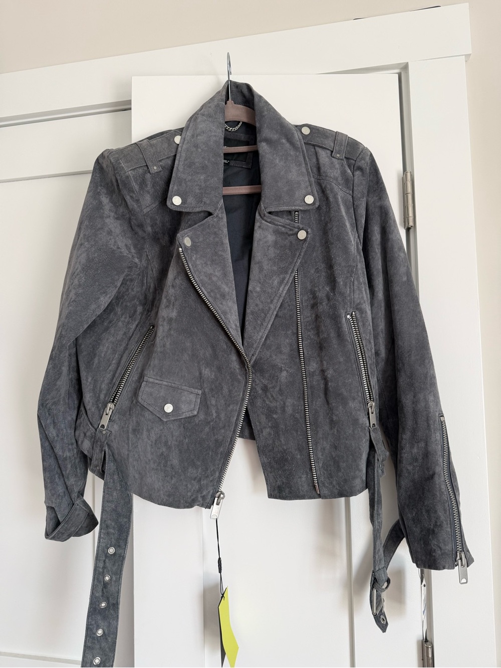 Classic Gray Suede Moto Utility Jacket